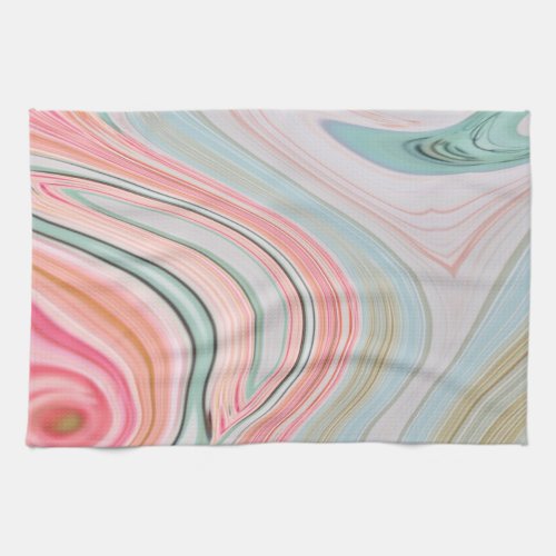 blush pink coral mint green rainbow marble swirls kitchen towel