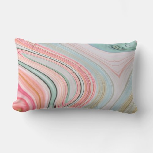 blush pink coral mint green rainbow marble swirls lumbar pillow