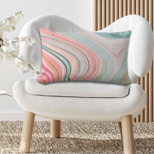 blush pink coral mint green rainbow marble swirls lumbar pillow