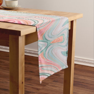 blush pink coral mint green rainbow marble swirls medium table runner