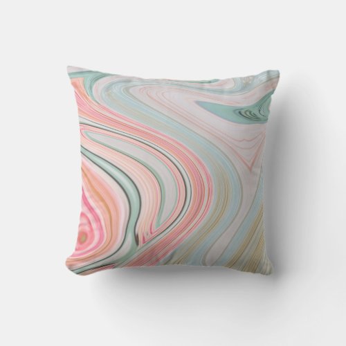 blush pink coral mint green rainbow marble swirls outdoor pillow