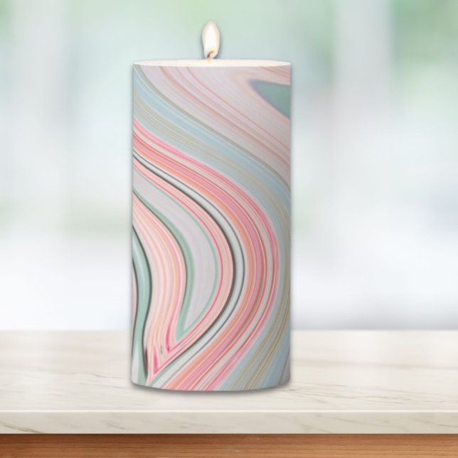 blush pink coral mint green rainbow marble swirls pillar candle (blush pink coral mint green rainbow marble swirls pillar candle)
