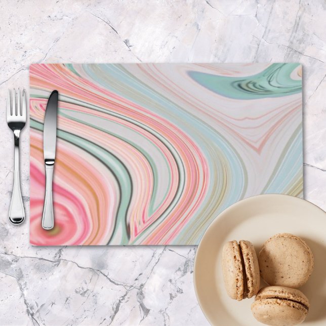 blush pink coral mint green rainbow marble swirls placemat (blush pink coral mint green rainbow marble swirls placemat)