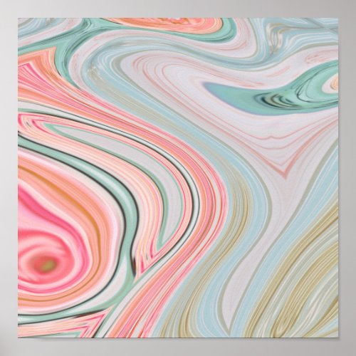 blush pink coral mint green rainbow marble swirls poster