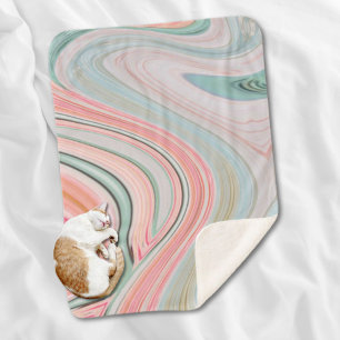 blush pink coral mint green rainbow marble swirls sherpa blanket
