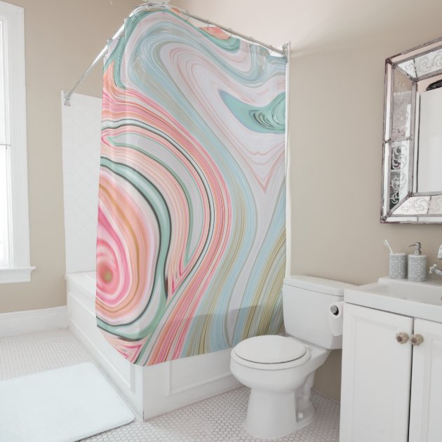 Coral and mint shower curtain deals