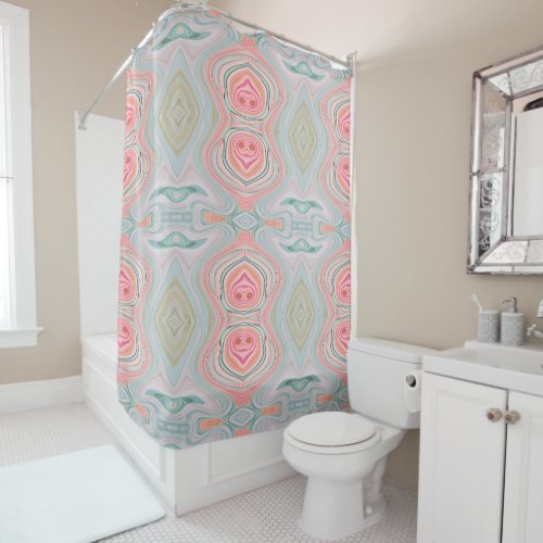 blush pink coral mint green rainbow marble swirls shower curtain