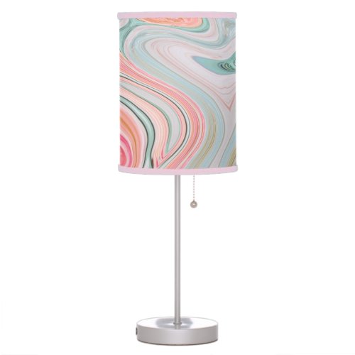 blush pink coral mint green rainbow marble swirls table lamp