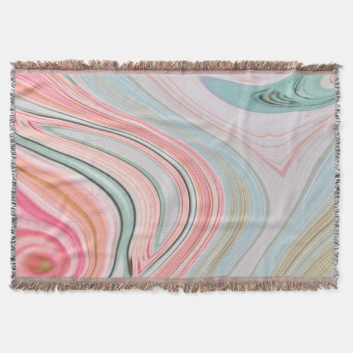 blush pink coral mint green rainbow marble swirls throw blanket