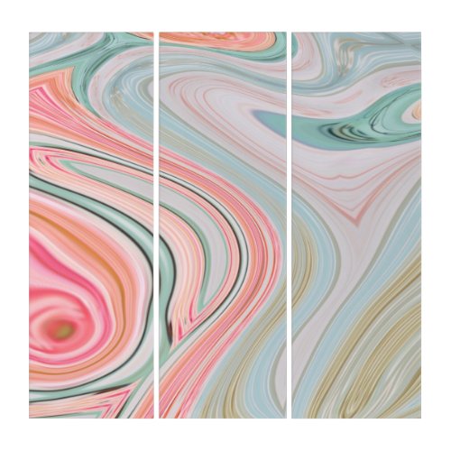 blush pink coral mint green rainbow marble swirls triptych