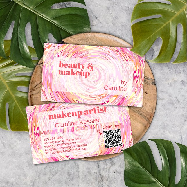 Blush Pink Coral Orange Red Abstract Art Pattern Business Card (Creator Uploaded)