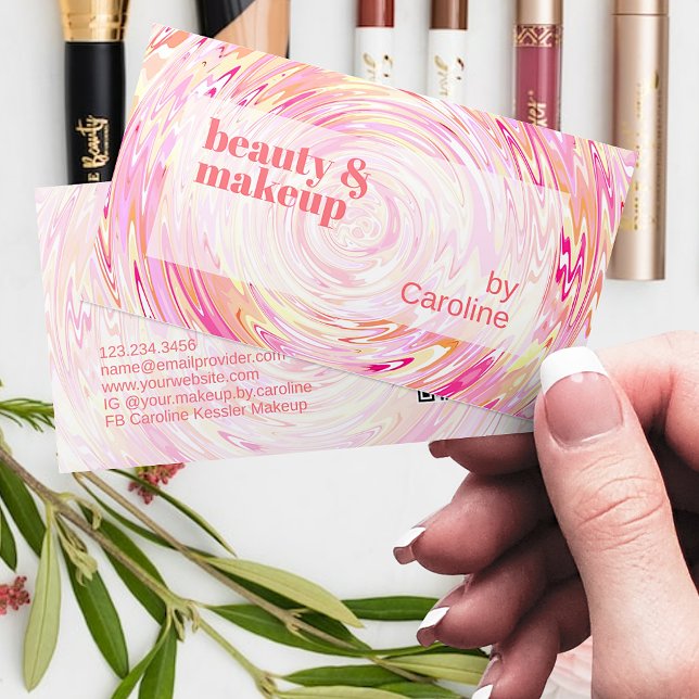 Blush Pink Coral Orange Red Abstract Art Pattern Business Card (Creator Uploaded)