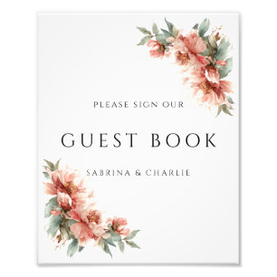 Blush Pink Coral Peony Wedding Guest Book Sign