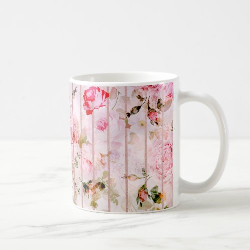 Blush pink coral watercolor floral modern stripes coffee mug