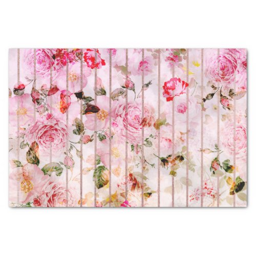 Blush pink coral watercolor floral modern stripes tissue paper