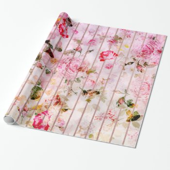 Blush Pink Coral Watercolor Floral Modern Stripes. Wrapping Paper by kicksdesign at Zazzle