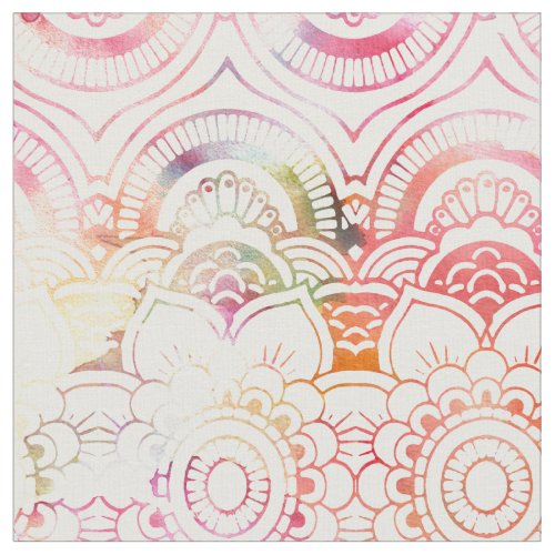 Blush pink coral watercolor modern floral mandala  fabric