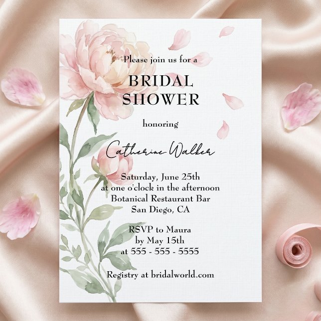 Blush Pink Coral Watercolor Peony Bridal Shower Invitation (Creator Uploaded)