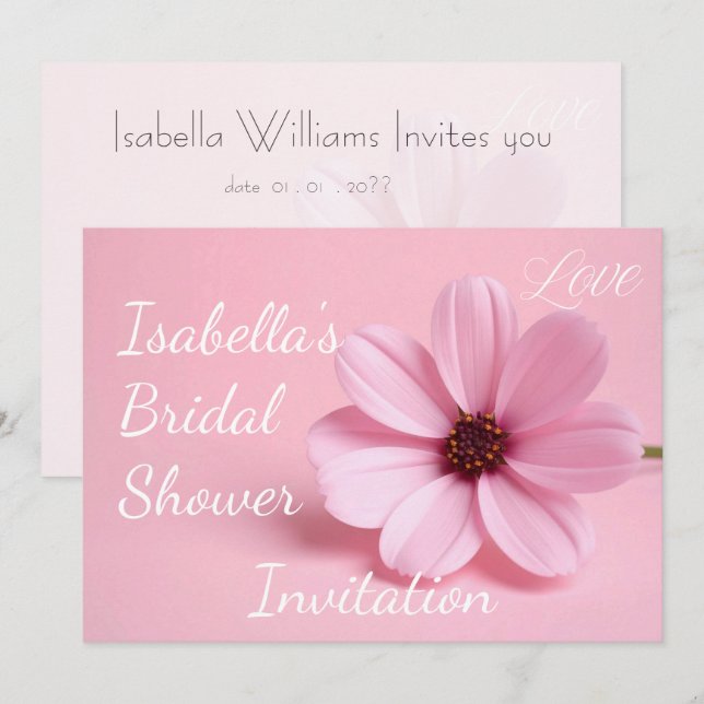 Blush Pink Cosmos Floral Script Bridal Shower Invitation (Front/Back)