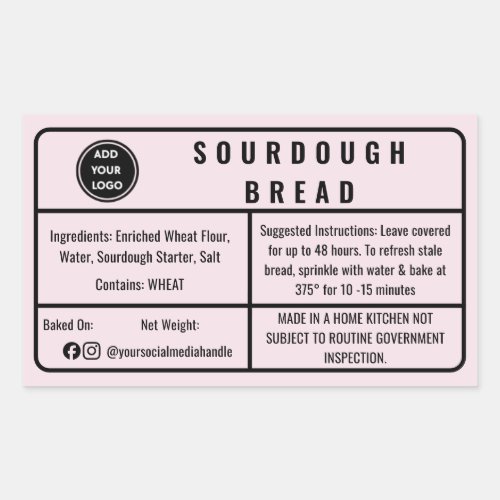 Blush Pink Cottage Law  Sourdough Bread Label