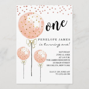 Blush Pink Cotton Candy Balloon 1st Birthday Invitation
