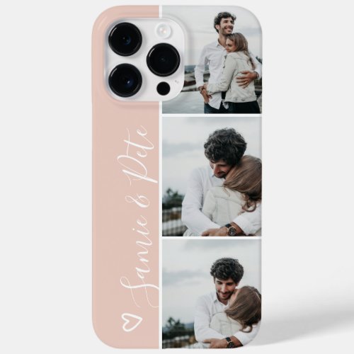 Blush pink couple names 3 photos collage grid Case_Mate iPhone 14 pro max case