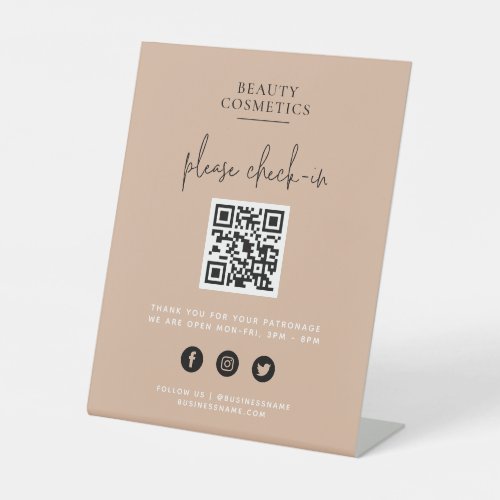 Blush Pink Covid Check_In or Payment QR Code Pedestal Sign