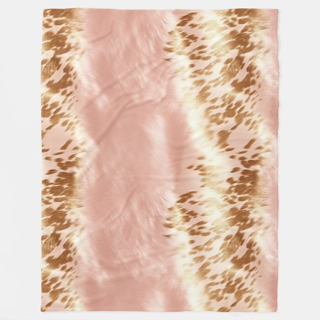 Blush Pink Cow Animal Print Fleece Blanket (Front)
