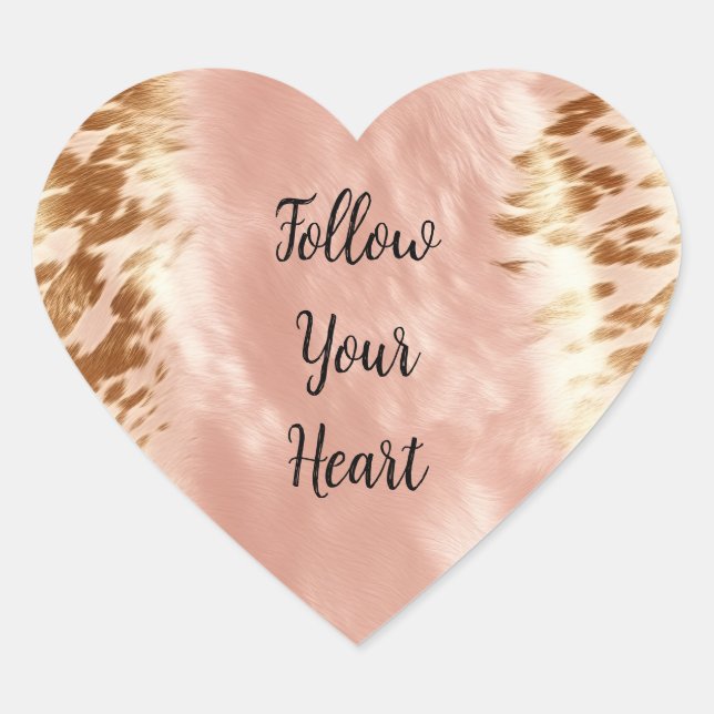 Blush Pink Cow Animal Print Heart Sticker (Front)