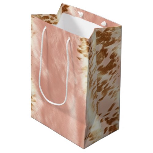 Blush Pink Cow Animal Print Medium Gift Bag