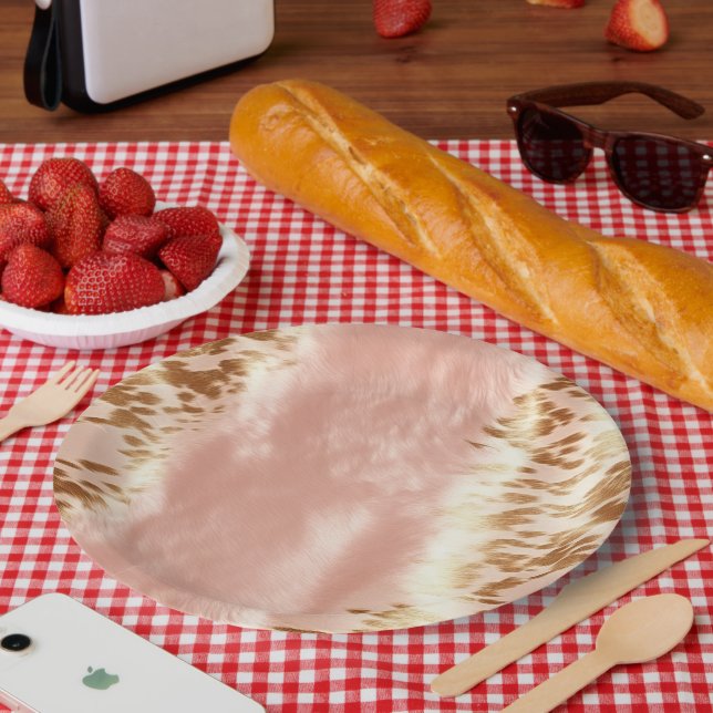 Blush Pink Cow Animal Print Paper Plates (Picnic)