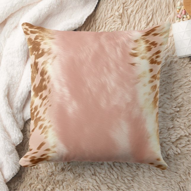 Blush Pink Cow Animal Print Throw Pillow (Blanket)