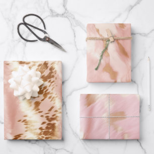 Blush Pink Cow Animal Print Wrapping Paper Sheets