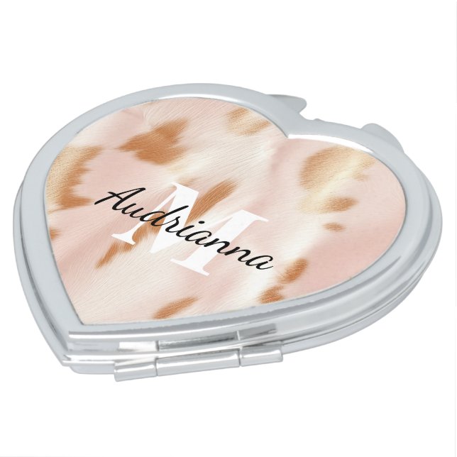 Blush Pink Cowgirl Cowhide Monogram Compact Mirror (Turned)