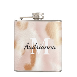Blush Pink Cowgirl Cowhide Monogram Flask