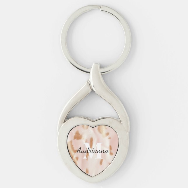 Blush Pink Cowgirl Cowhide Monogram Keychain (Front)