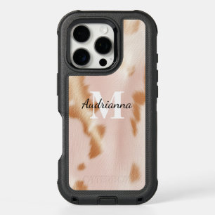 Blush Pink Cowgirl Cowhide Monogram iPhone 16 Pro Case
