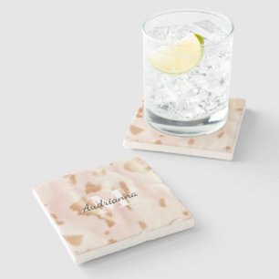 Blush Pink Cowgirl Cowhide Monogram Stone Coaster