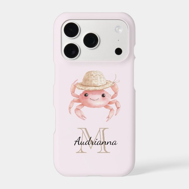 Blush Pink Crab with Hat Monogram iPhone Case (Back)