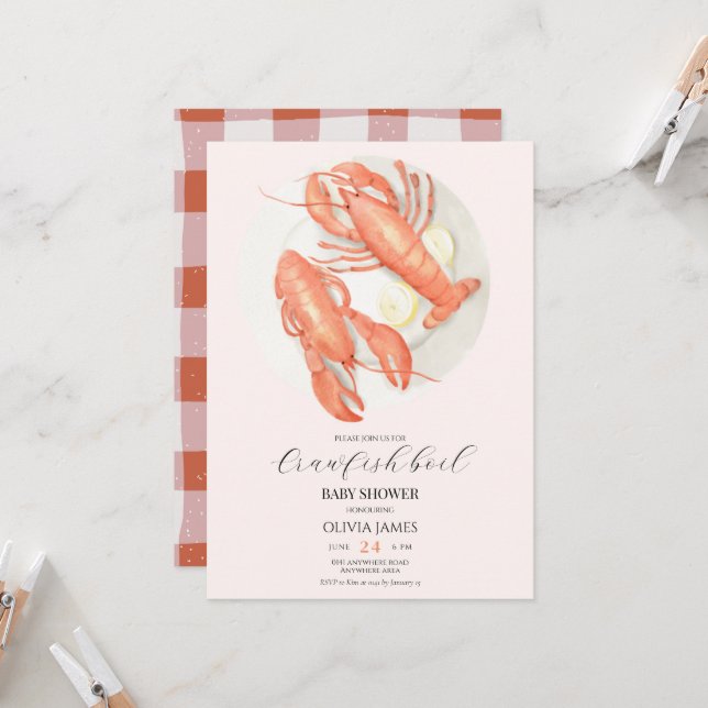Blush pink crawfish boil baby shower  invitation (Front/Back In Situ)