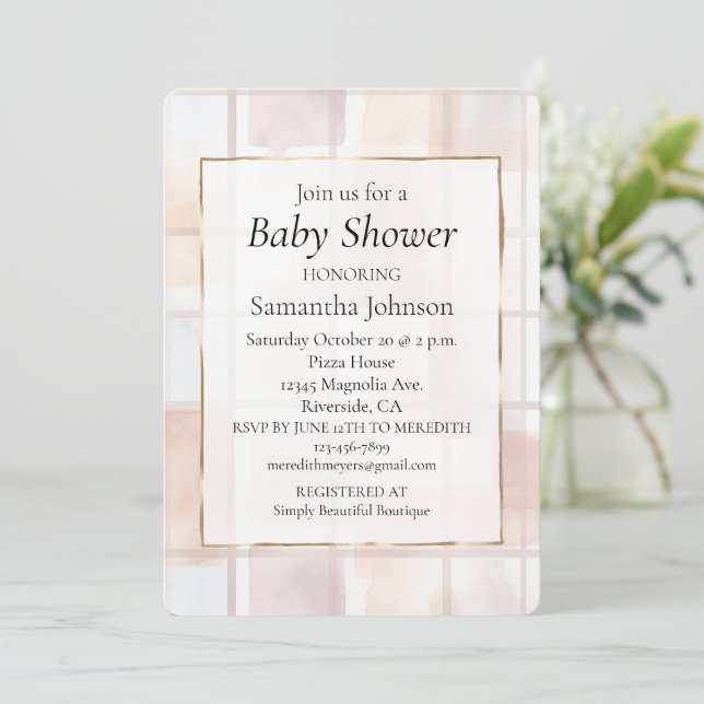 Blush Pink Cream Abstract Squares Baby Shower Invitation (Standing Front)