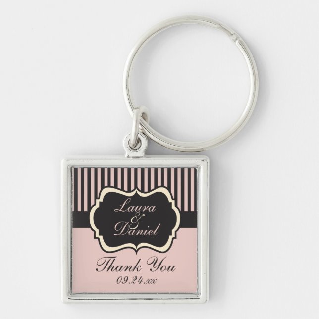 Blush Pink, Cream, and Gray Striped Thank You Keychain (Front)