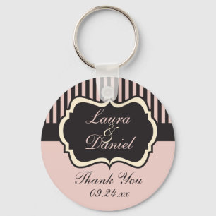 Blush Pink, Cream, and Gray Striped Wedding Favor Keychain