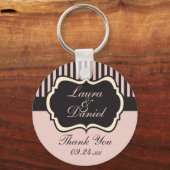 Blush Pink, Cream, and Gray Striped Wedding Favor Keychain (Front)