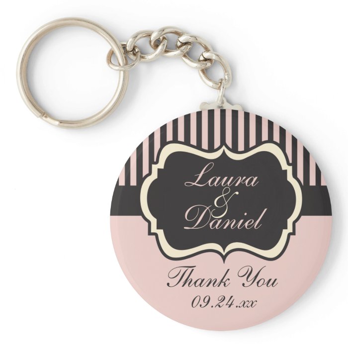 Blush Pink, Cream, and Gray Striped Wedding Favor Keychain