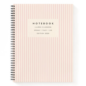 Blush Pink Cream Background Striped Spiral Notebook