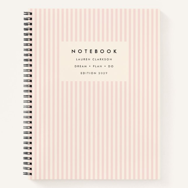 Blush Pink Cream Background Striped Spiral Notebook (Front)