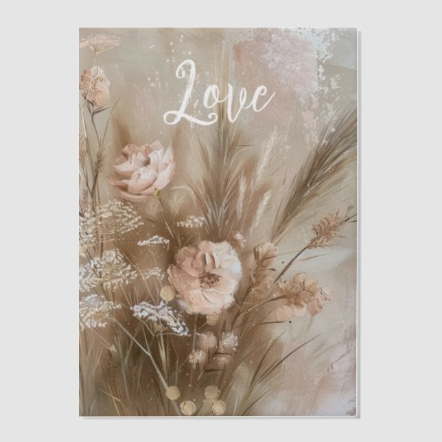 Blush Pink Cream Boho Floral Love Vellum Invitations (Front)