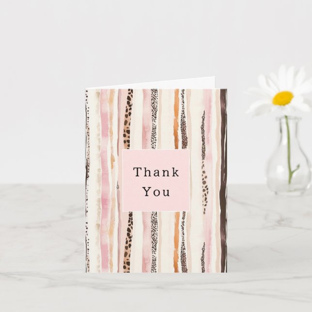 Blush Pink Cream Brown Leopard Animal Thank You Card (Small Plant)