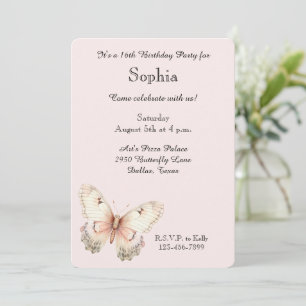 Blush Pink Cream Butterfly Birthday Invitation